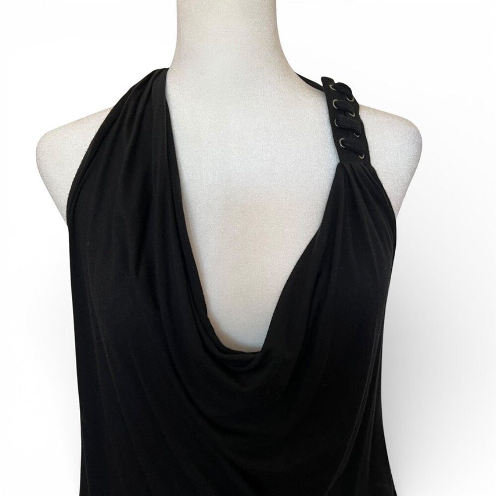 Ella Moss Y2K  Black Cowl Neck Racerback Top Asymmetrical Halter S - Picture 4 of 11